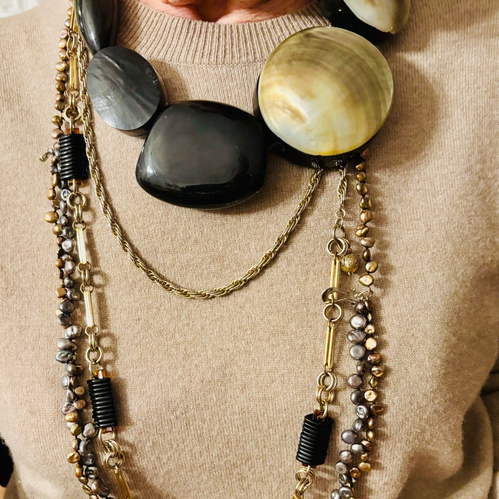 Wearable Art NECKLACE Black 21” Toggle Mother of Pearl 9-Stone #clout #CEOmom